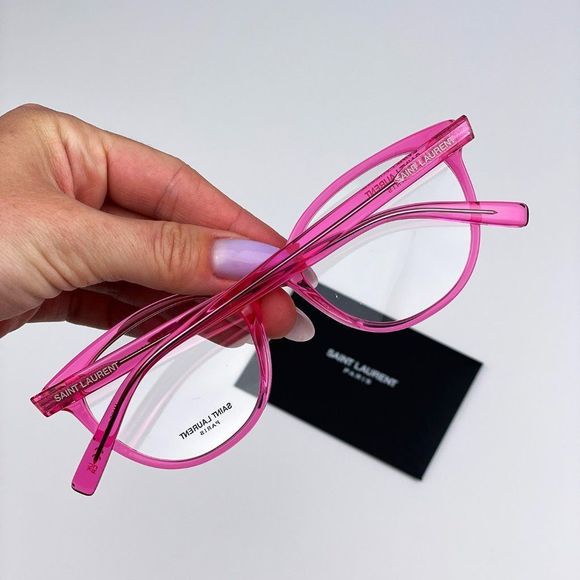 Saint Laurent SL589 004 Eyeglasses Transparent Fuchsia Pink Oval Women - Picture 5 of 12